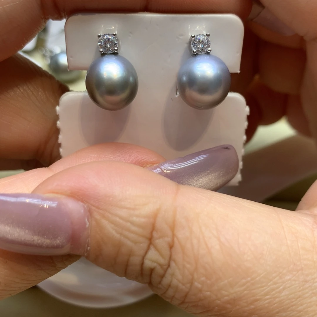 银S925镶嵌耳饰海水珍珠