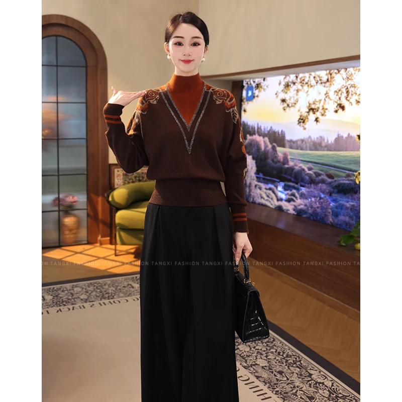 2025秋冬爆款【ZM-1023JR】含绵羊毛法式慵懒风撞色橙棕色针织毛衣