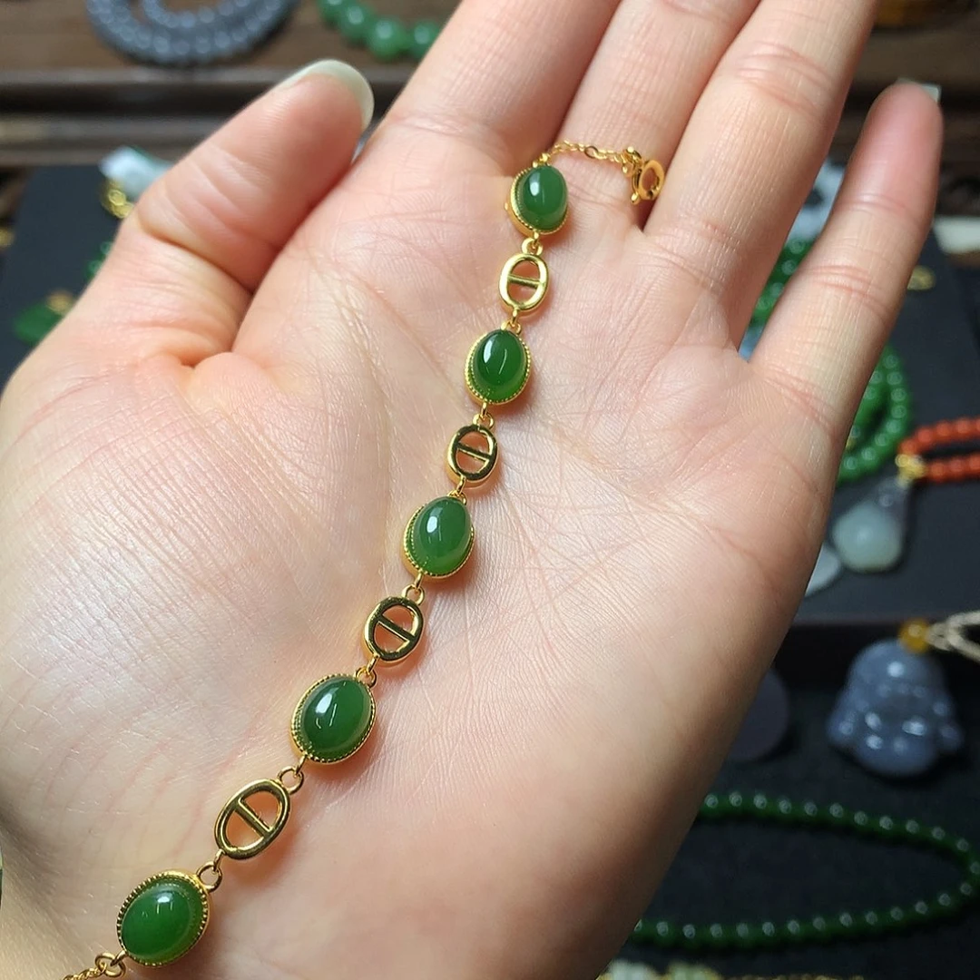 和田玉手链银S925镶嵌