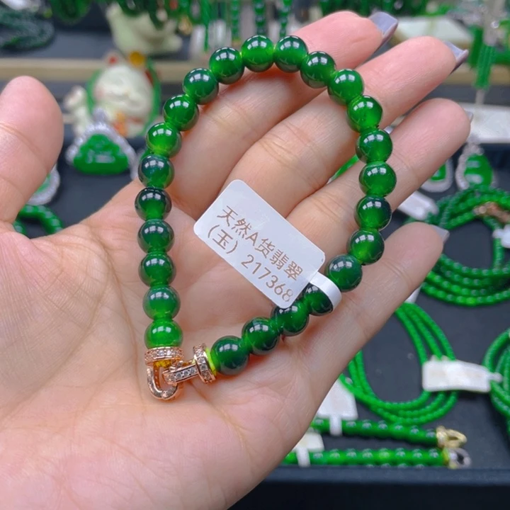翡翠未镶嵌手链浓阳绿8