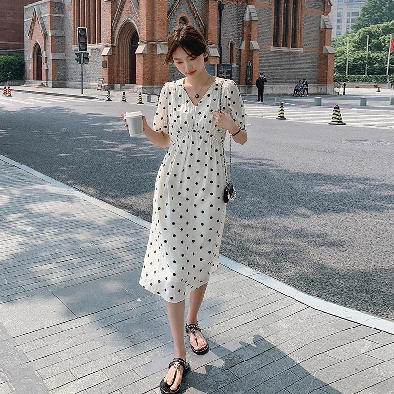 MM领波点连衣裙女夏季收腰显瘦法式茶歇复古浪漫减龄漂亮洋气裙子