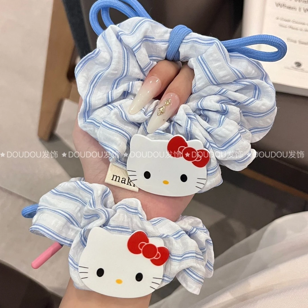 头绳夏天小清新猫咪蝴蝶结大肠发绳清爽条纹大号发圈头绳丸子头皮