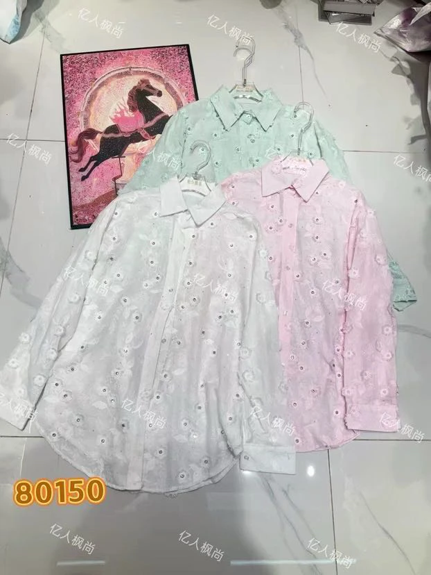80150钉钻衬衫纯色V领显瘦减龄时尚上衣