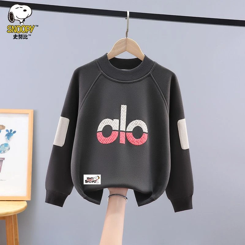 史努比男童卫衣加绒秋冬新款洋气中大儿童男孩加厚保暖套头打底衫