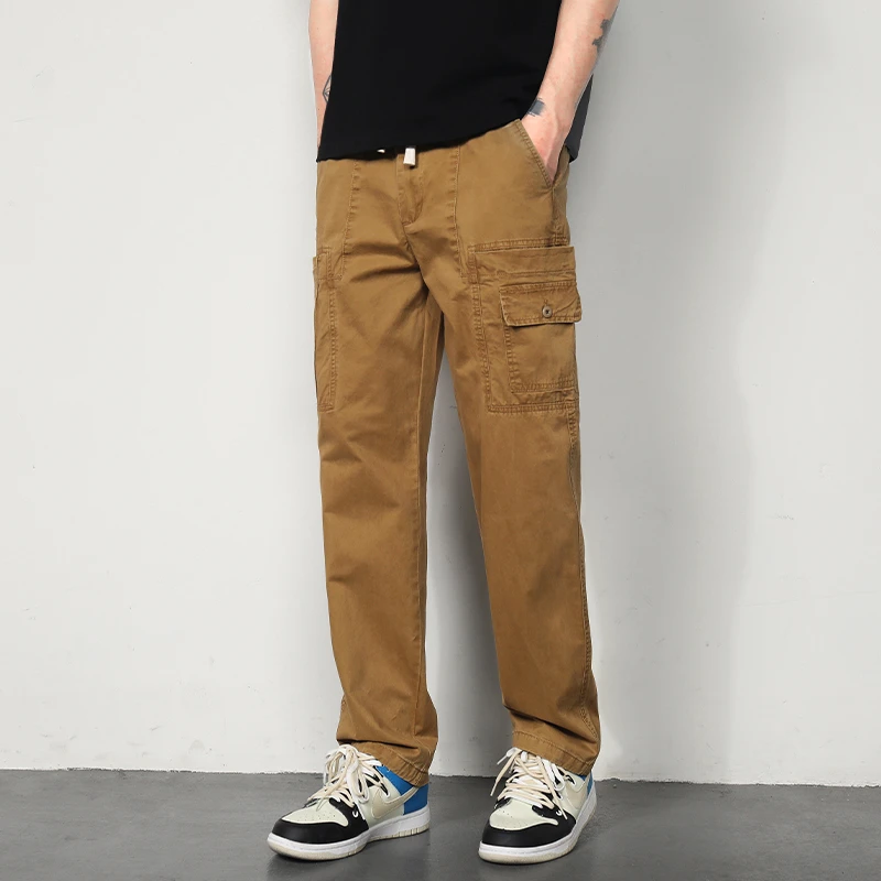 泰维肯戈男士纯棉弹力工装裤子宽松百搭休闲裤男潮牌复古直筒长裤