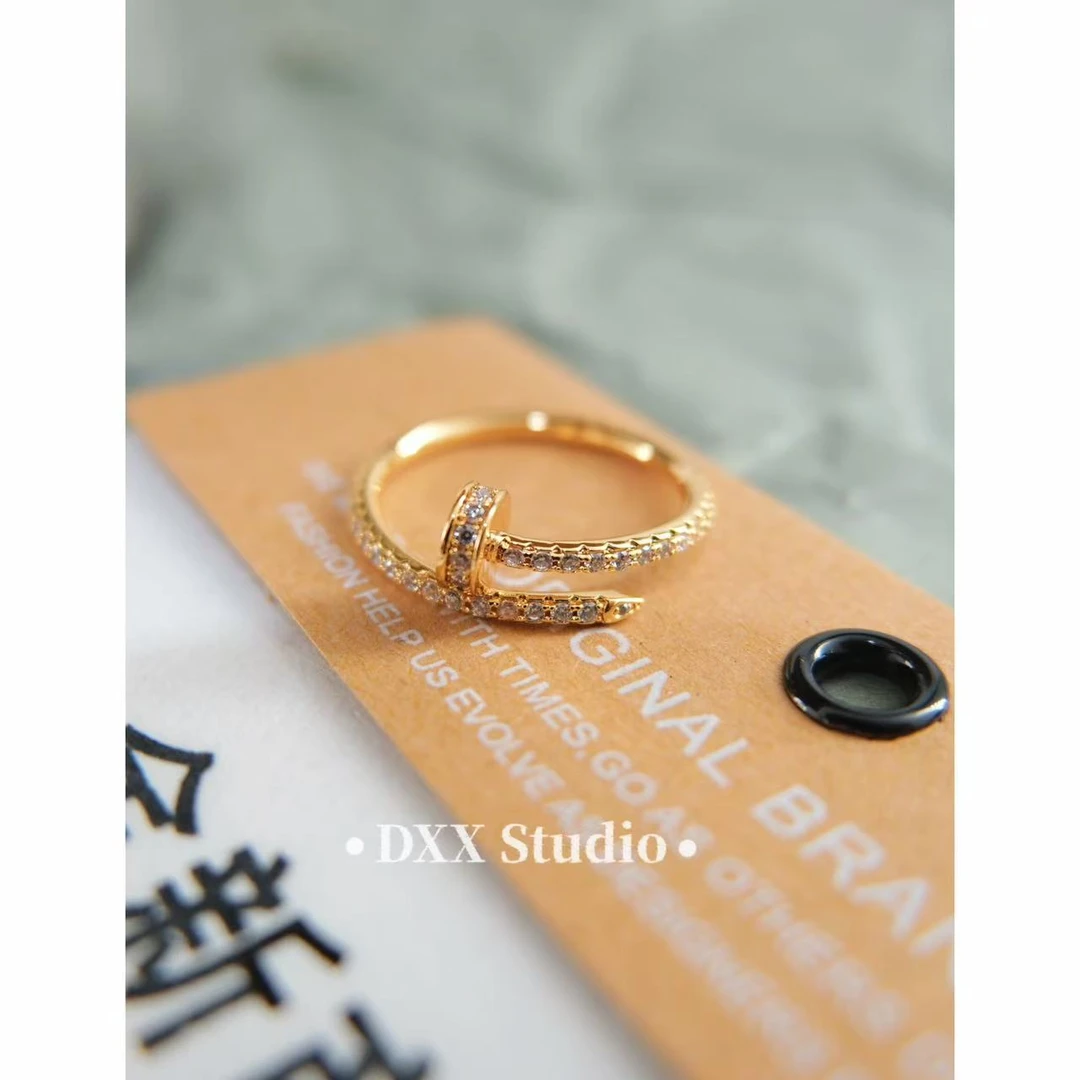 铜合金锆石戒指 小众设计金色7号百搭个性精致冷淡风戒指45078