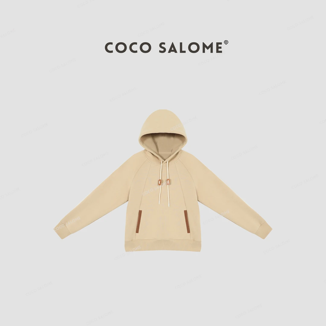 COCOSALOME⒁【补丁卫衣】440g磨毛澳粒绒休闲ins风连帽卫衣375H