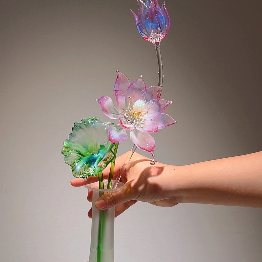 琉璃手工艺品荷花一套