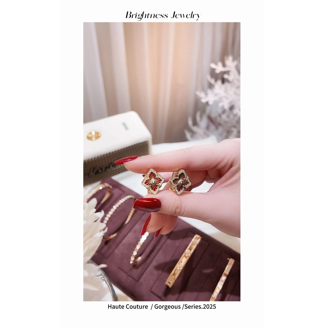 铜合金合成锆石耳饰 意大利拉丝工艺轻奢时尚精致耳拍 CYS10046