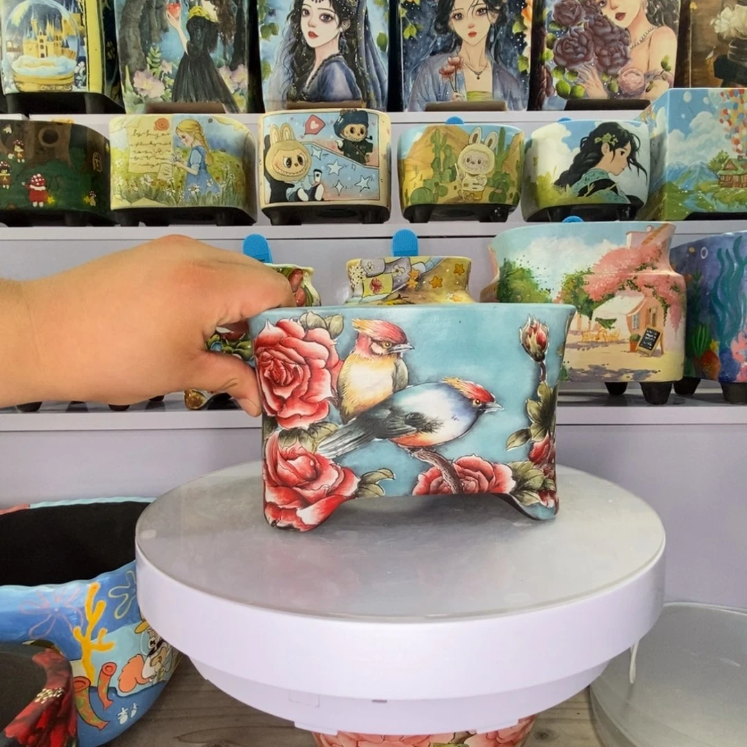 小王花盆玫瑰小鸟