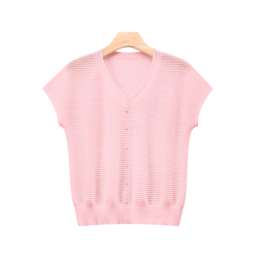 简约显瘦 2025夏季新款V领自带清凉感上衣女