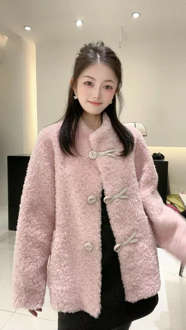 新款时尚麂皮绒皮毛一体羊毛外套上衣