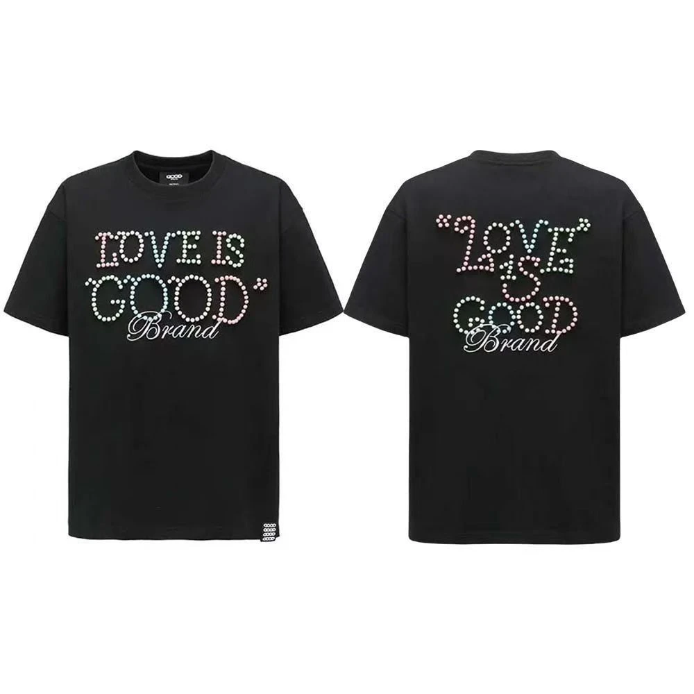 顶配版GOOD2025马卡龙配色珍珠标语T恤男女情侣同款短袖男t恤痞帅