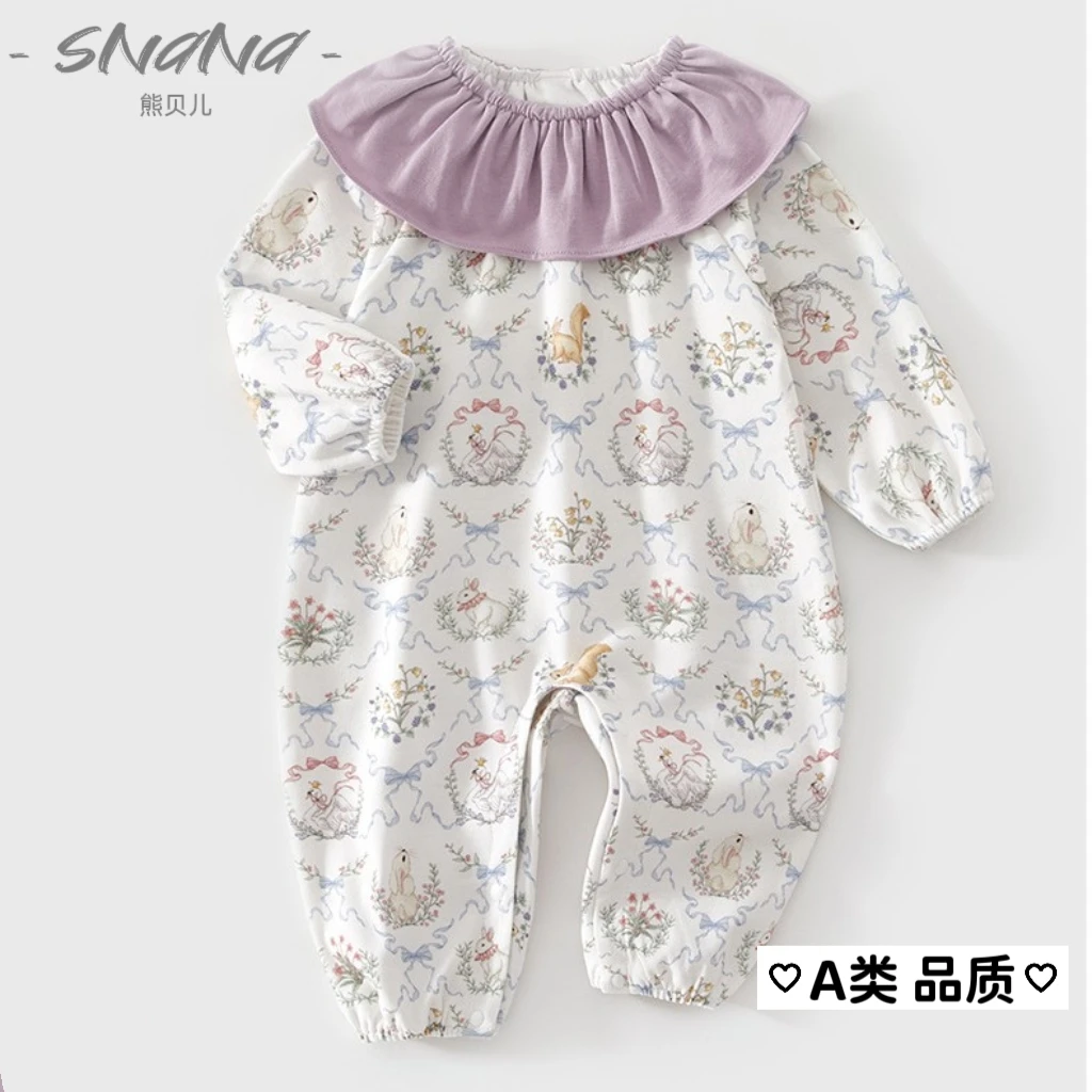 纯棉宝宝婴儿衣服春秋女宝连体衣秋季公主可爱长袖婴幼儿早秋衣服