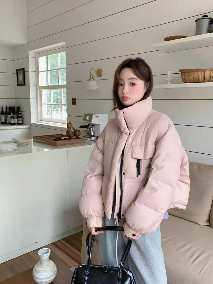 25年新款女短款独特设计韩版立领简约小个子加厚白鸭绒羽绒服外套