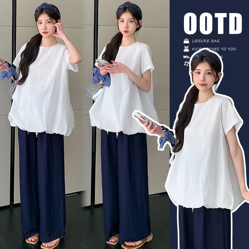 孕妇套装2025年新款慵懒松弛感花苞上衣加宽松阔腿裤休闲套装