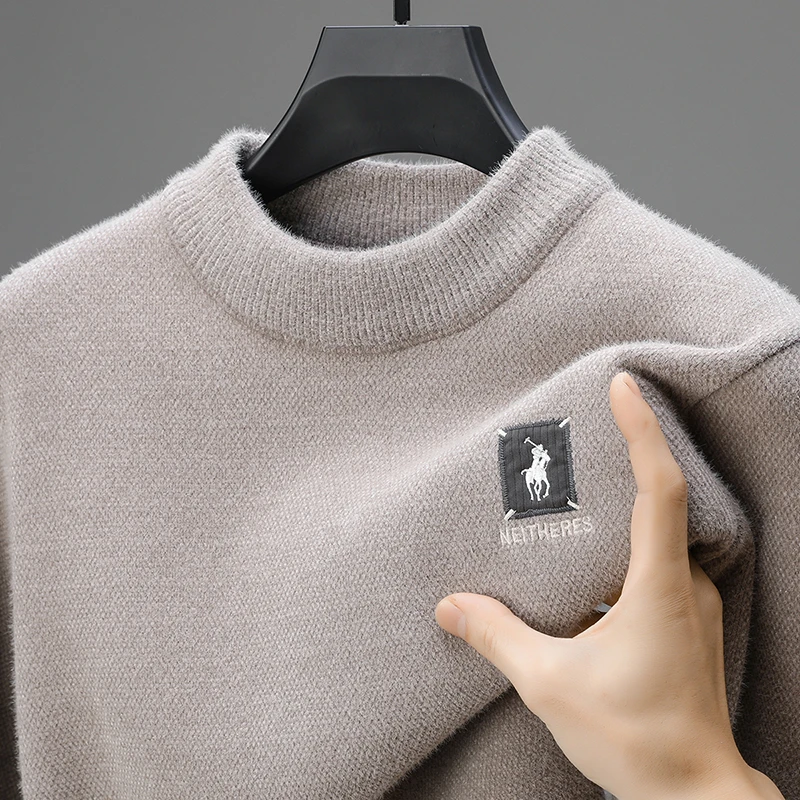 【一体绒】雪尼尔毛衣男士加绒加厚新款半高领冬季保暖针织打底衫