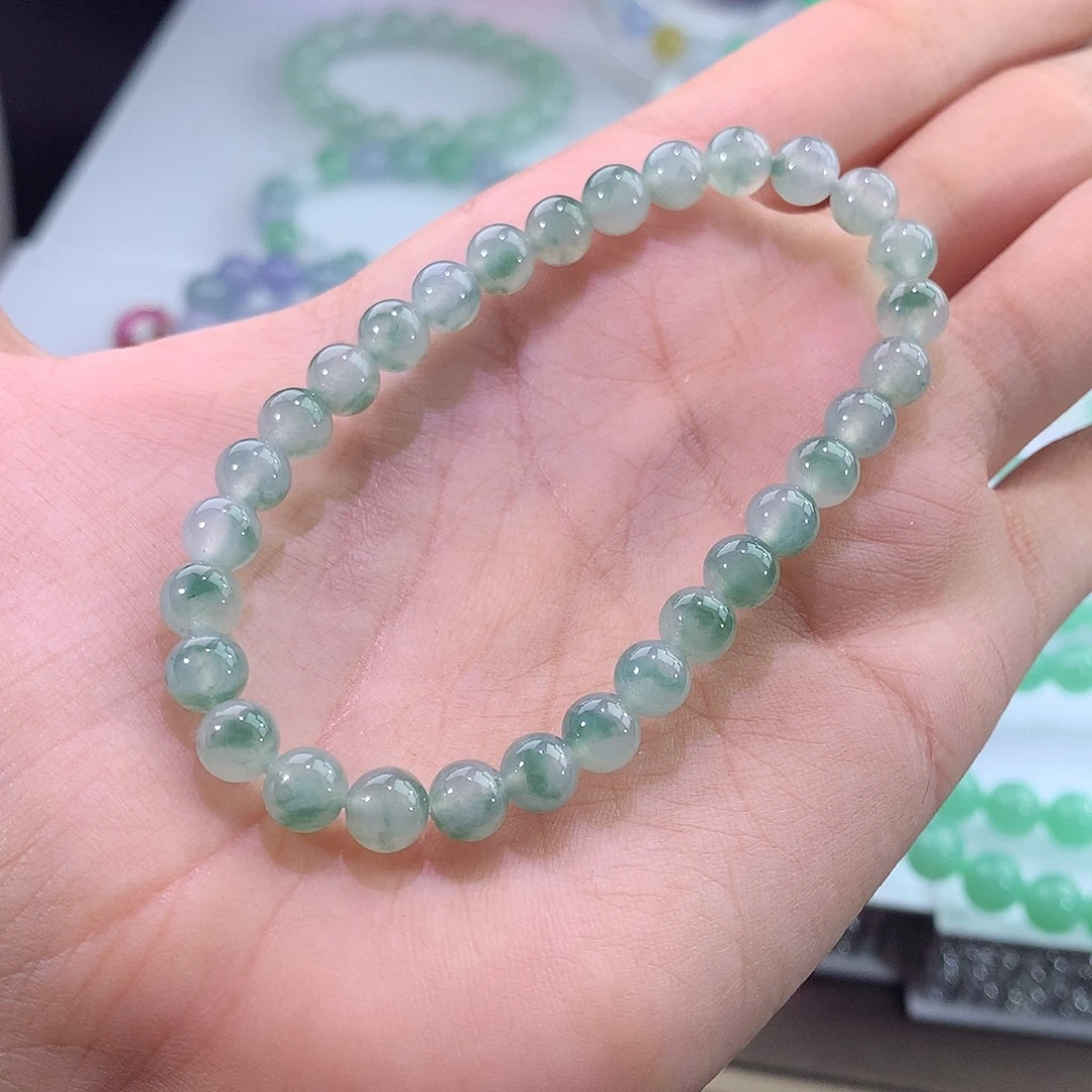 未镶嵌手链翡翠冰飘绿花手串