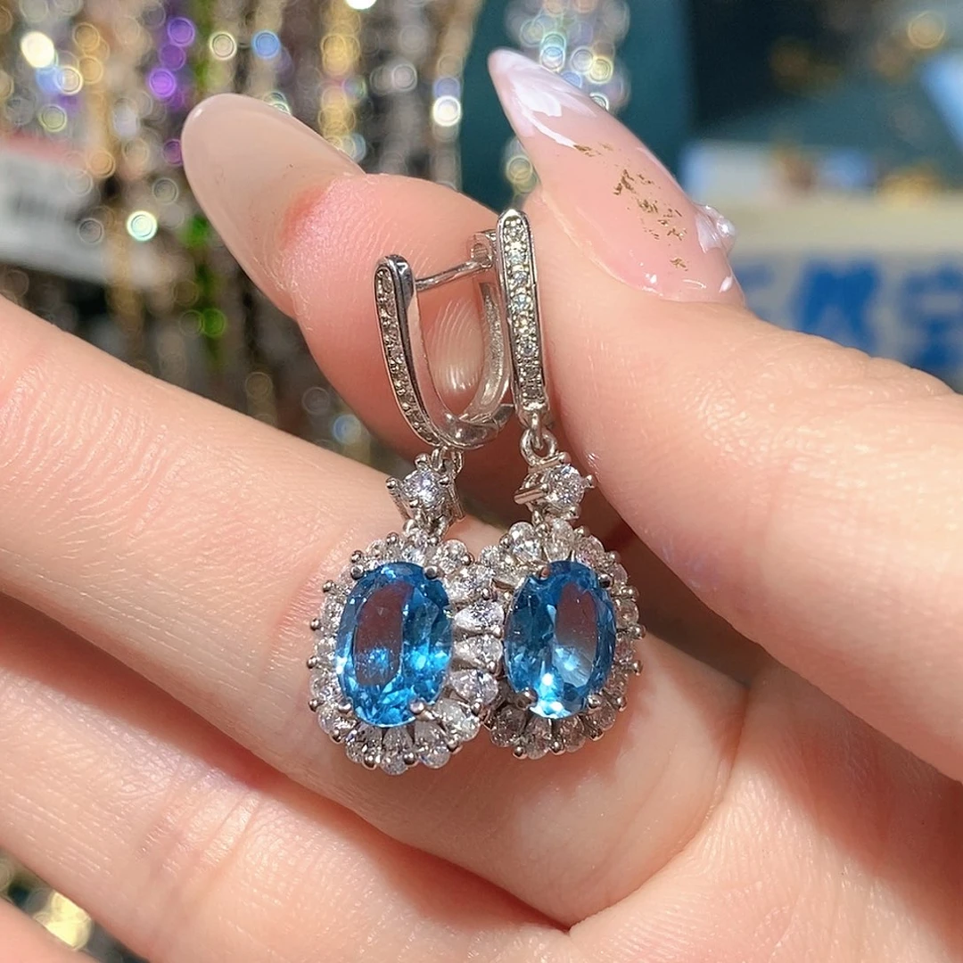 银S925镶嵌托帕石耳饰倩*福利款