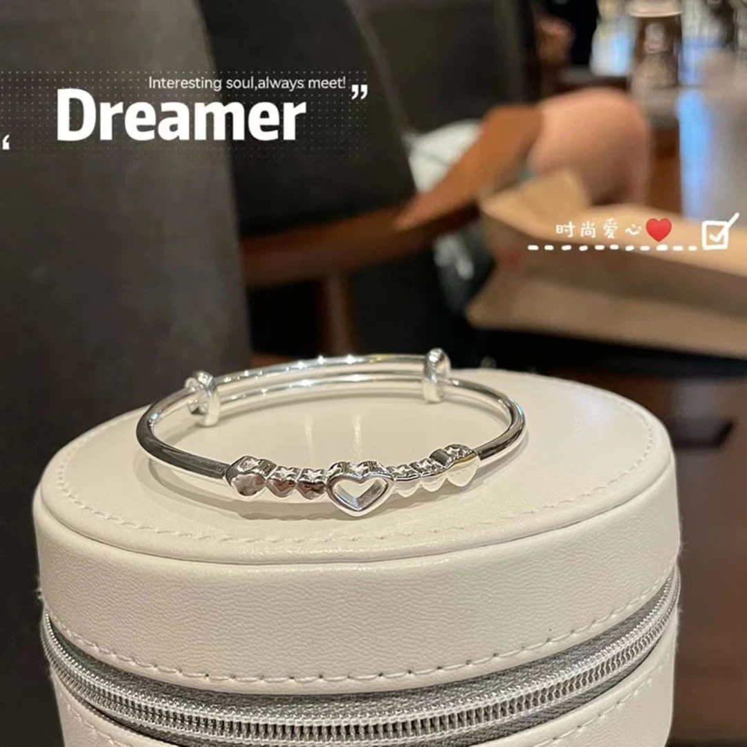 足银手镯 足银手镯 A31心心相印手镯女镂空小众轻奢可爱时尚气质