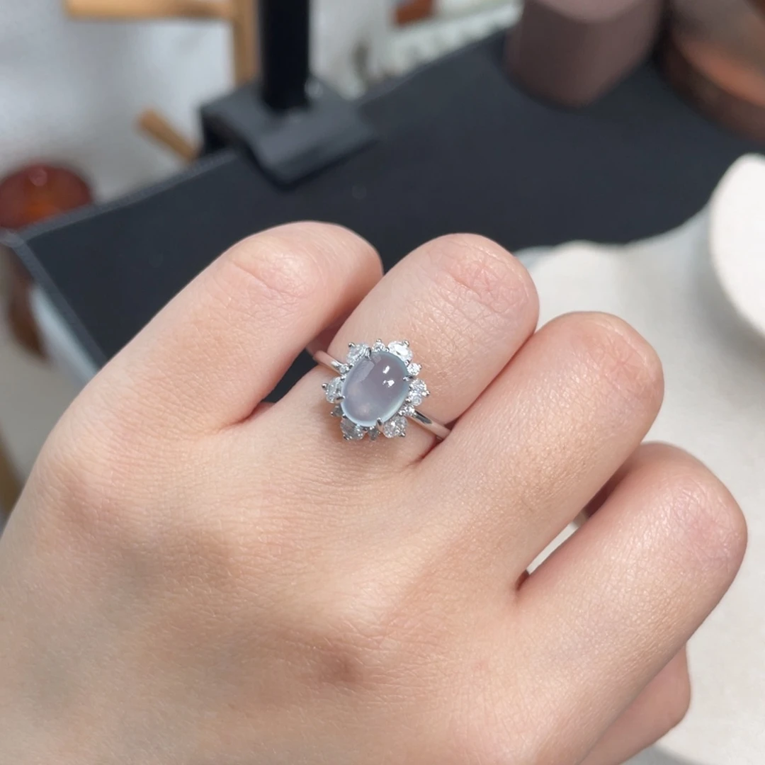 翡翠戒指银S925镶嵌12555