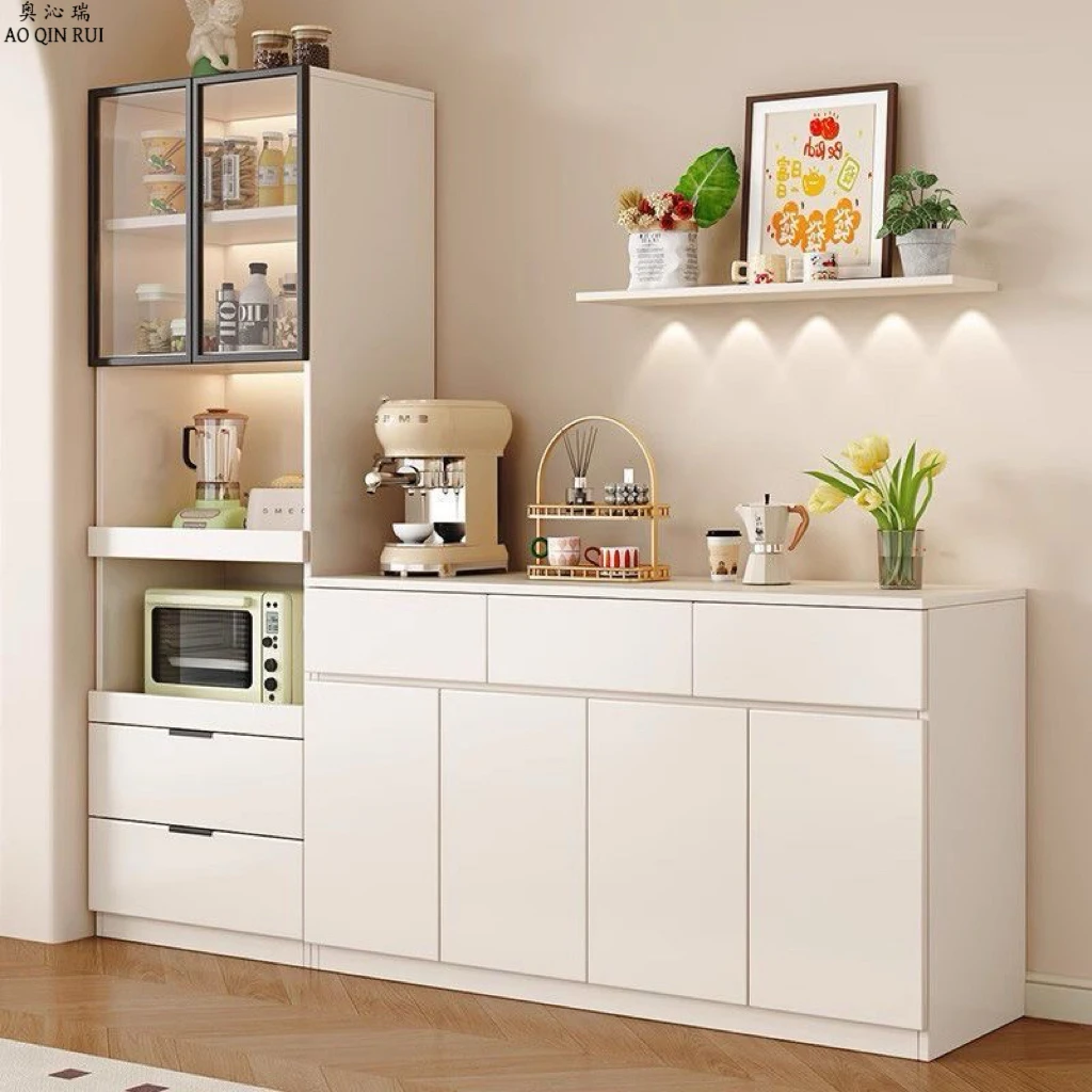 奥沁瑞实木餐边柜靠墙一体客厅茶水柜高低组合柜储物柜厨房置物柜