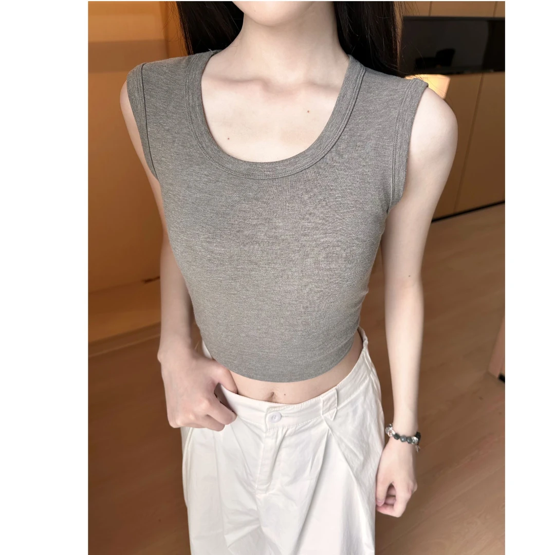 La Chapelle/拉夏贝尔纯欲U领遮副乳修身高弹背心夏季新款无袖