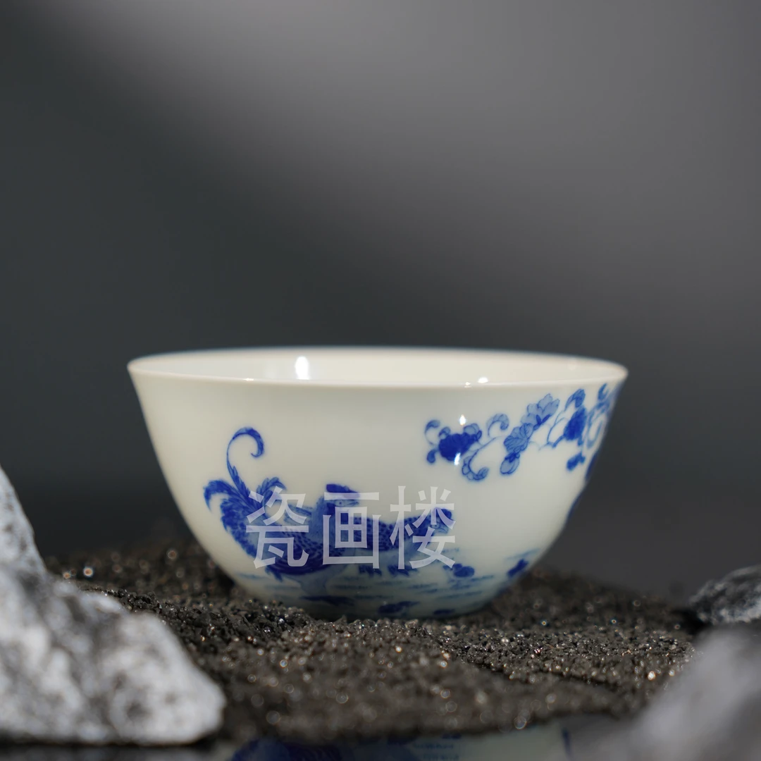 觉山隐窑青花鸡缸杯景德镇陶瓷高端茶具包邮