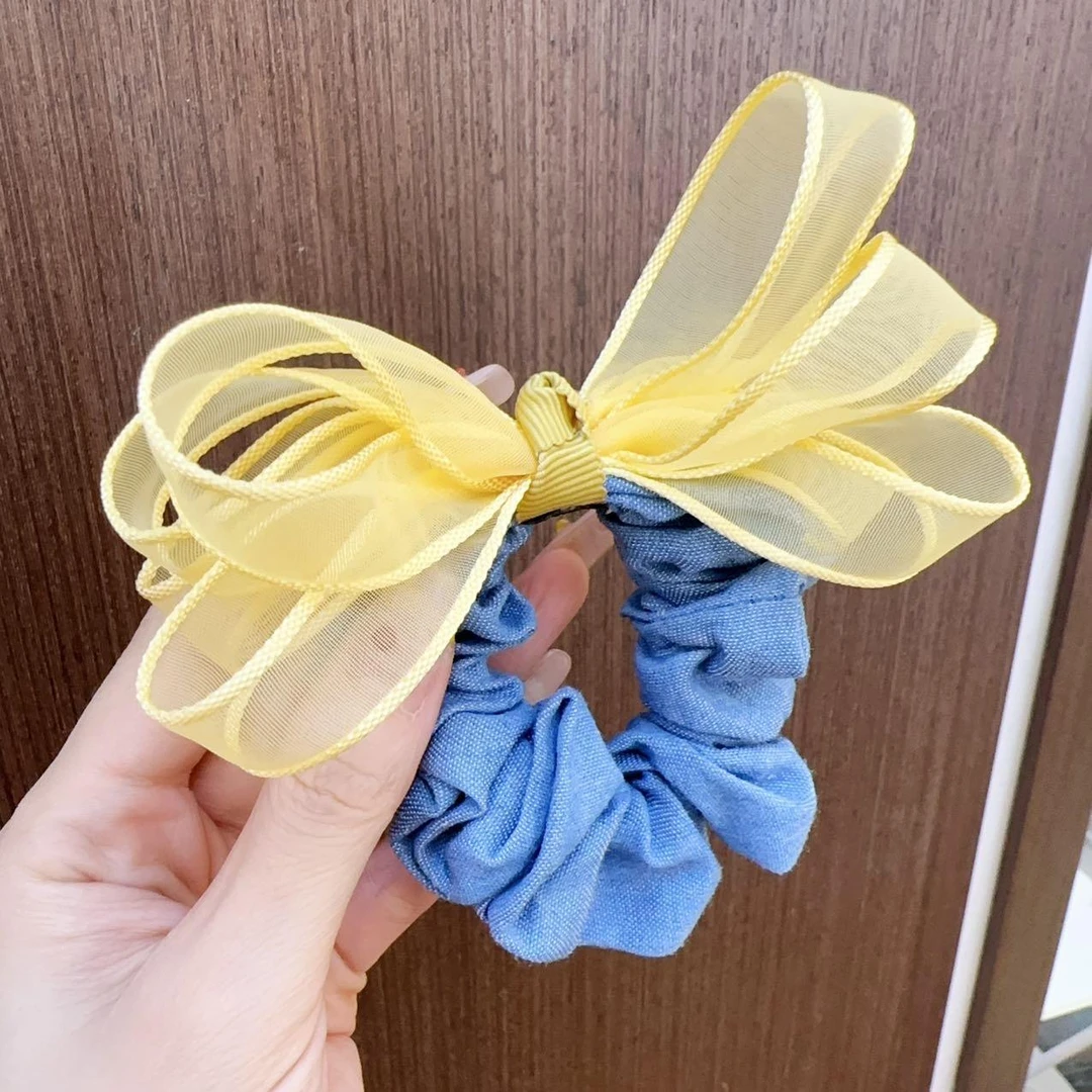 F118高级牛仔色加黄色蝴蝶结肠圈