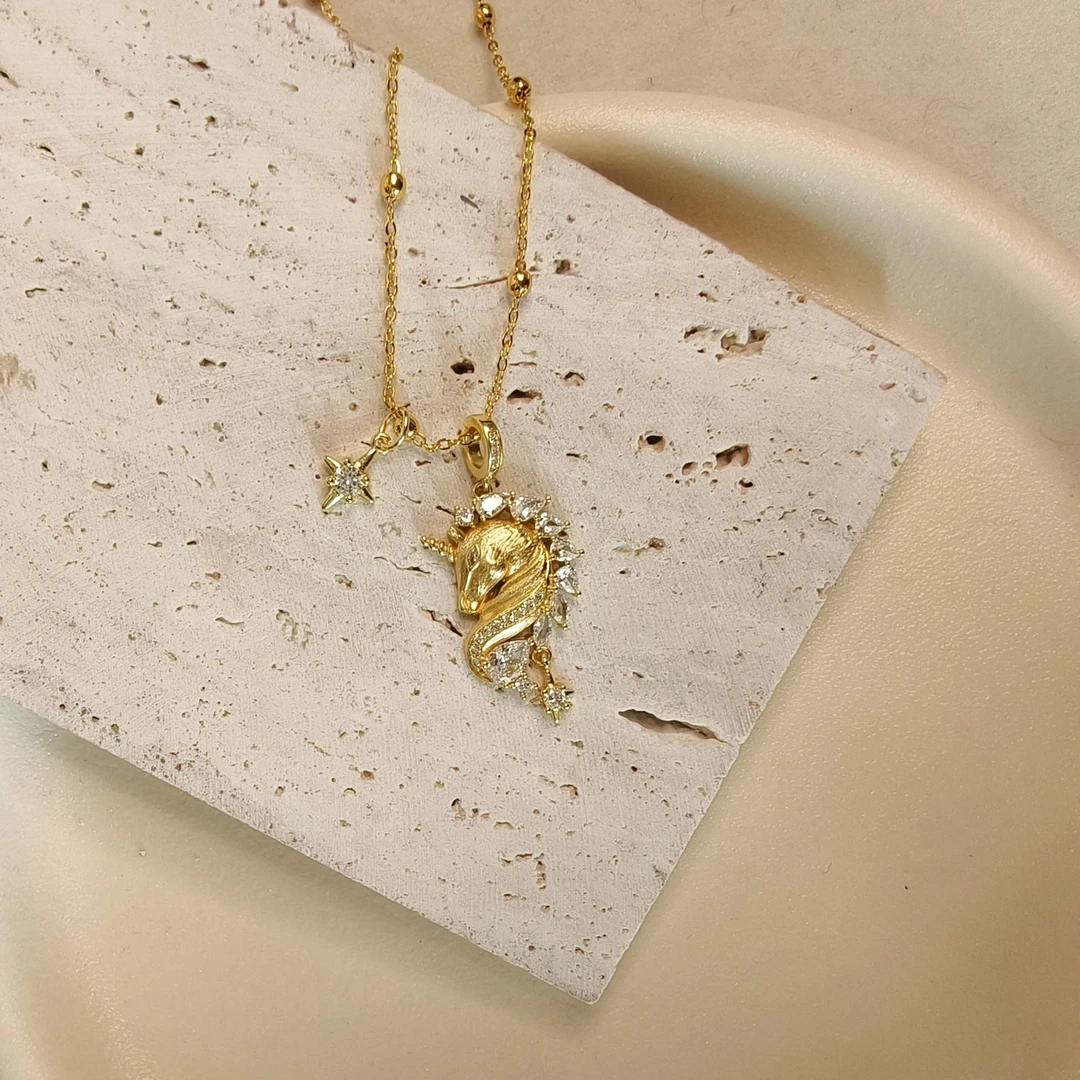 合金吊坠 【以梦为马】大号独角兽拉丝吊坠项链