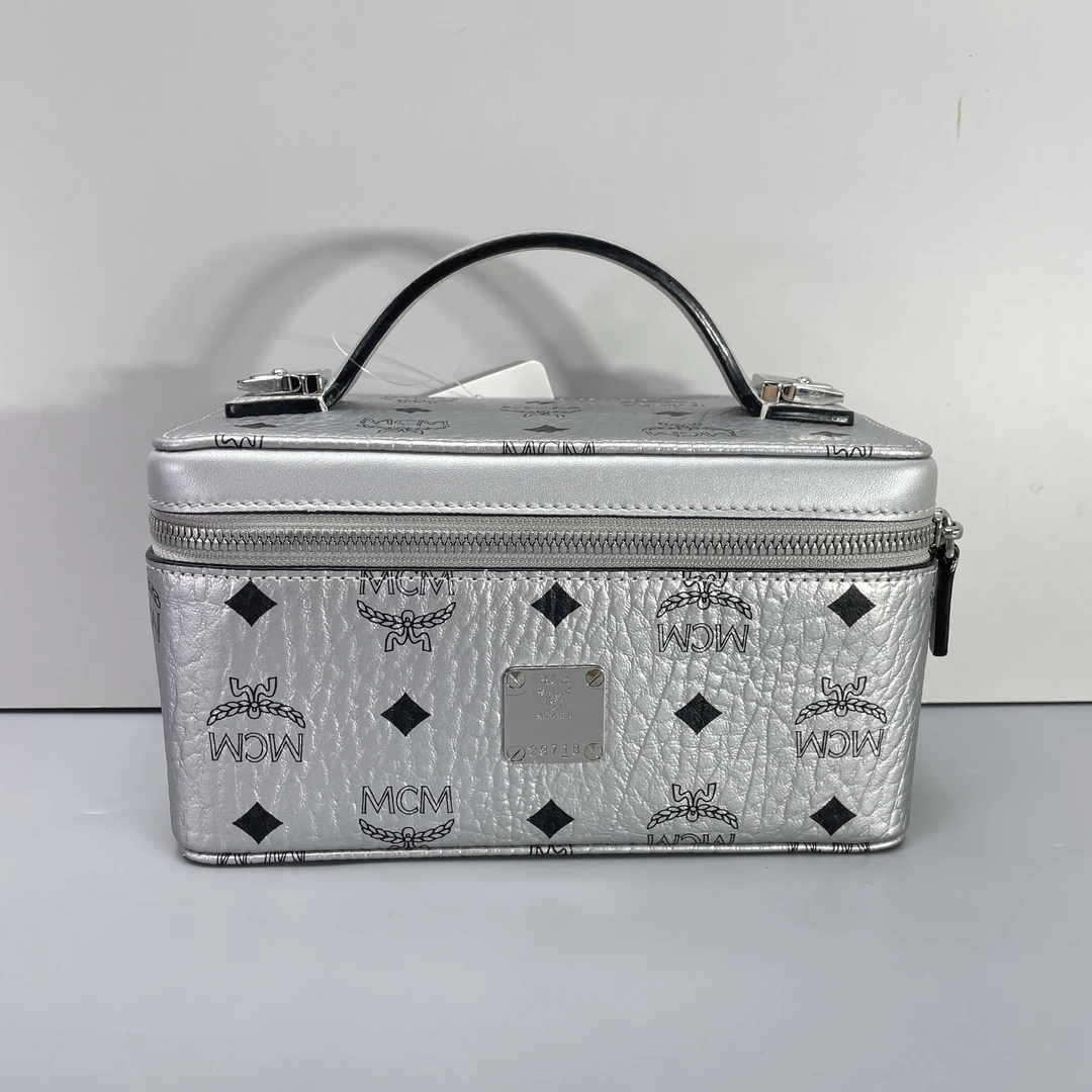 95新 MCM 媚姐/mcm银色老花盒子包20x11x10cmG061702