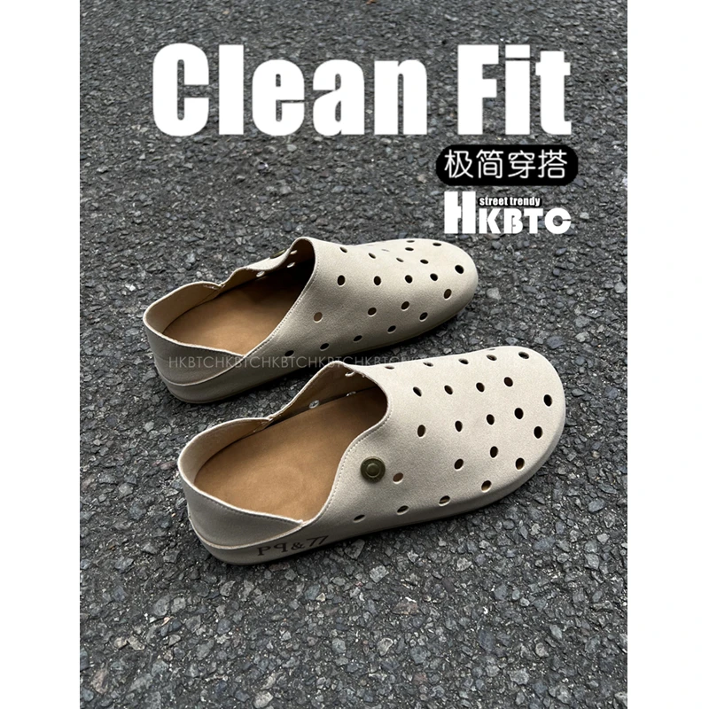 HKBTCwuyin 极简穿搭复古勃肯鞋男士 户外休闲包头拖鞋 半拖潮流