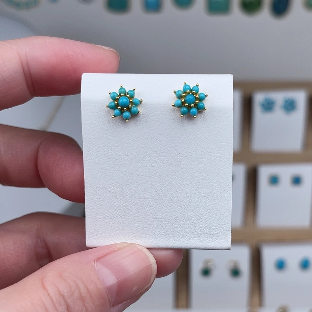 绿松石银S925镶嵌耳饰