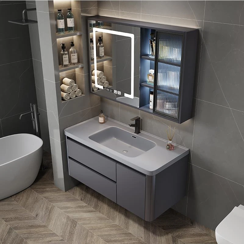 轻奢洗手盆浴室柜组合洗脸盆柜微晶石肤感一体盆圆角洗漱台洗脸