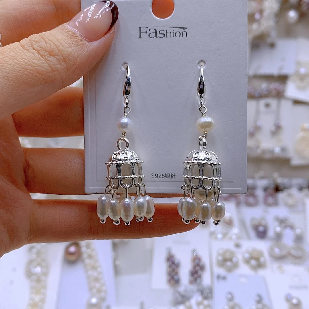 银S925镶嵌耳饰淡水珍珠