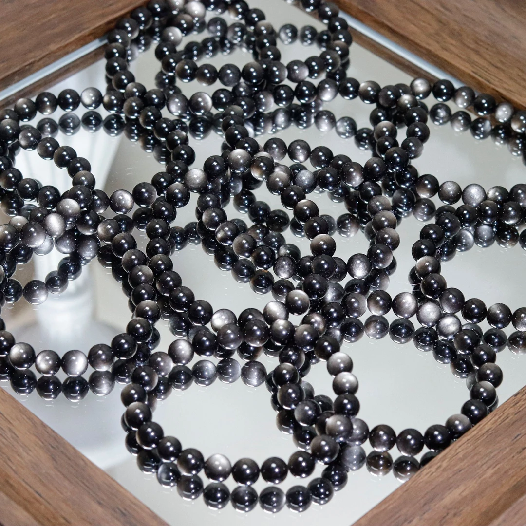 毕业强光双猫眼天然银曜石手串单圈多样性发一【性价比终点站】