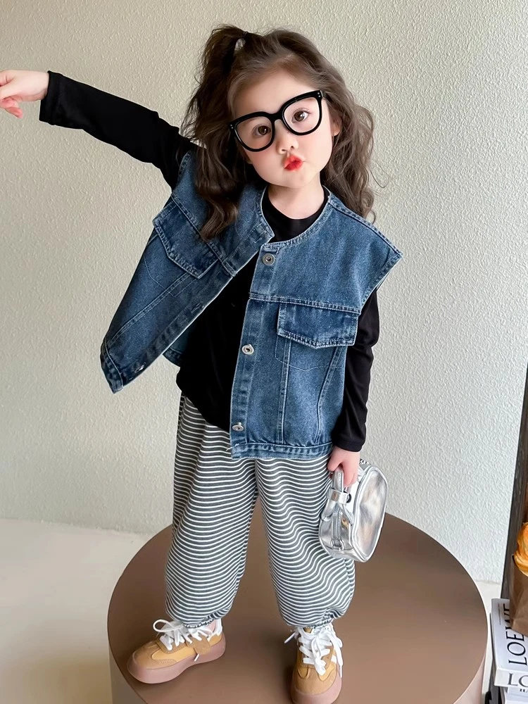 女童牛仔马甲春装2025新款洋气童装宝宝外穿背心马夹春秋儿童坎肩