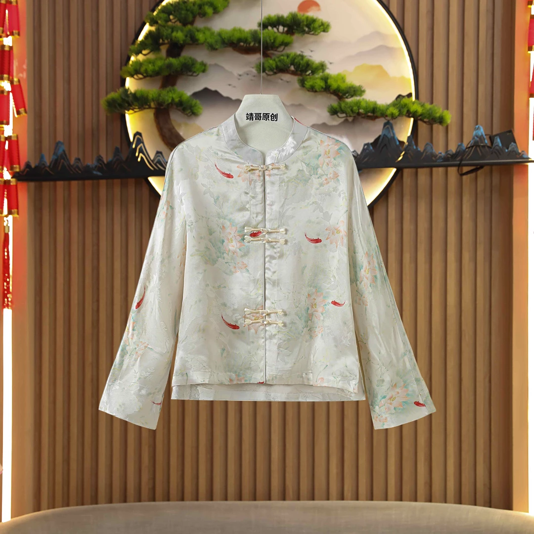 常规款荷塘锦鲤中国风新中式女短外套4097