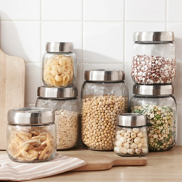 密封罐家用玻璃罐茶叶杂粮专用玻璃瓶不锈钢盖罐子圆形厨房储物瓶