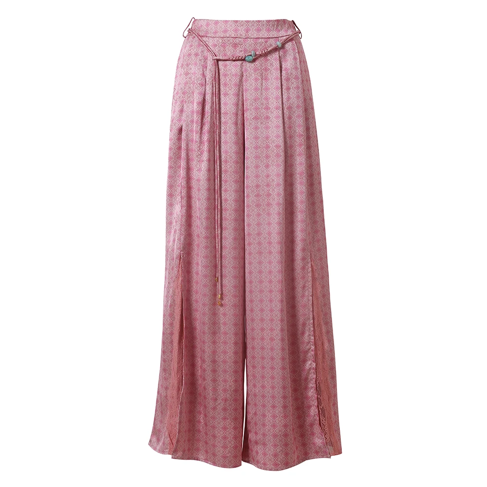 AVLINVA【南柯一梦】国风新中式人丝蕾丝拼接开叉休闲长裤女