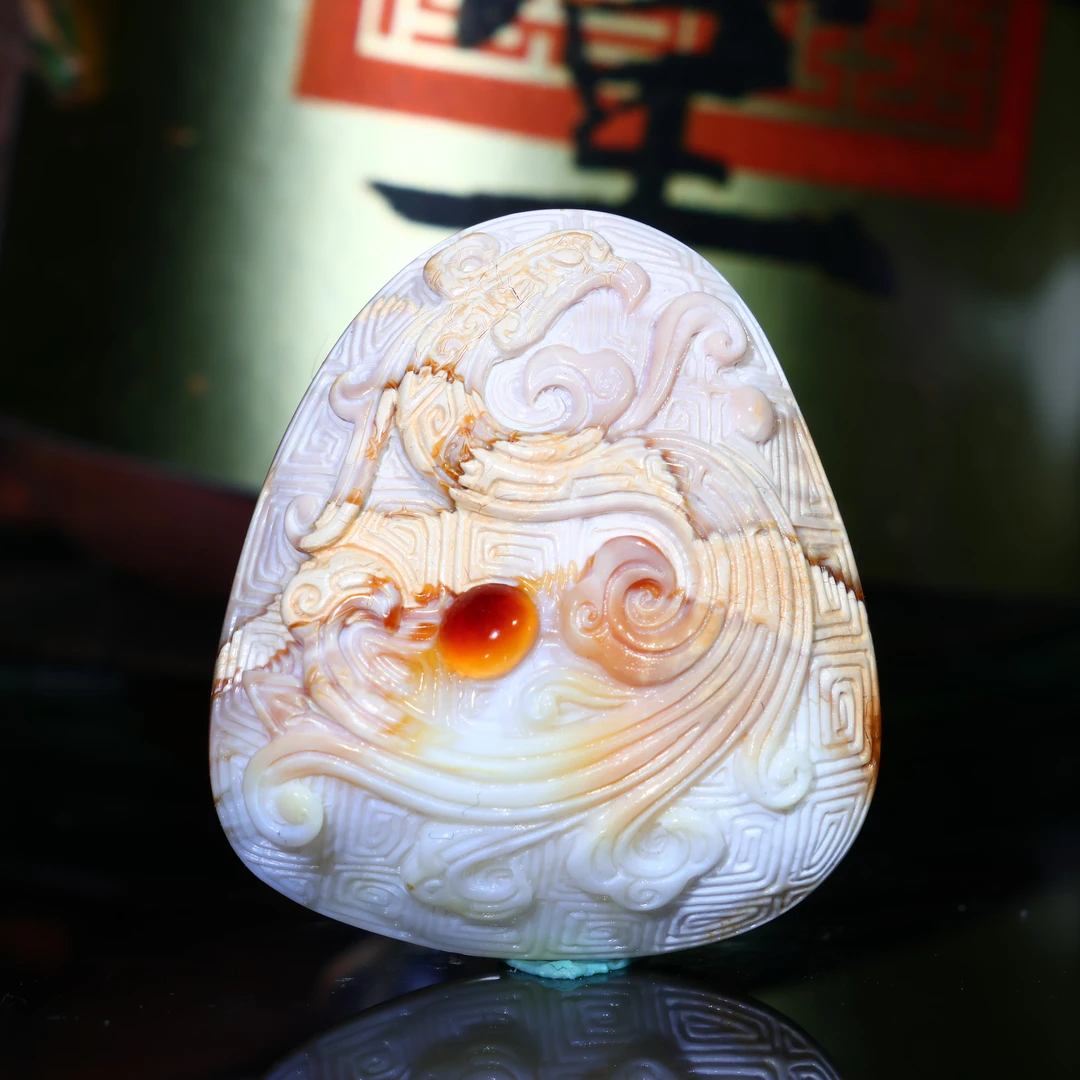 蜜蜡精工雕刻彩妖瓷白蜜蜡吊坠天然原矿孤品粉沁蜜蜡挂坠挂件A287