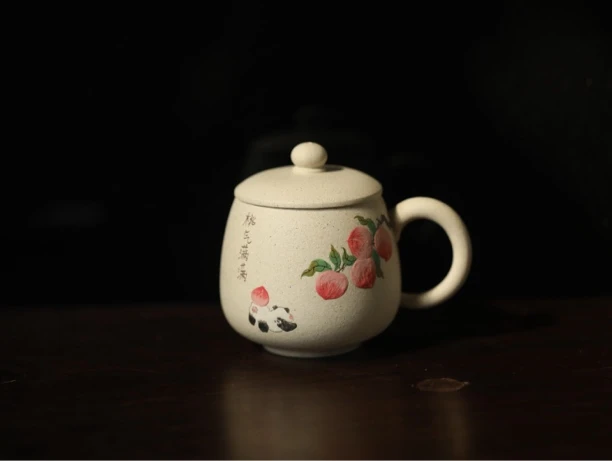 大肚茶杯手绘茶具陶瓷带盖大容量白瓷家用泡茶杯·白段泥·160cc