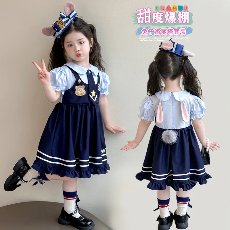 女童洛丽塔公主裙洋气2025新款夏季小童裙兔子警官女童短袖连衣裙