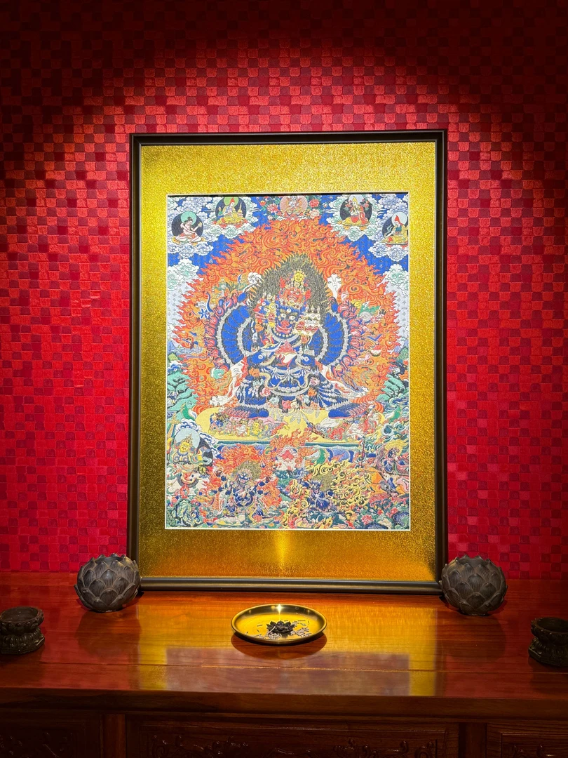 非遗宋锦织造刺绣【大威德金刚】挂画实木装裱适合客厅玄关书房茶室