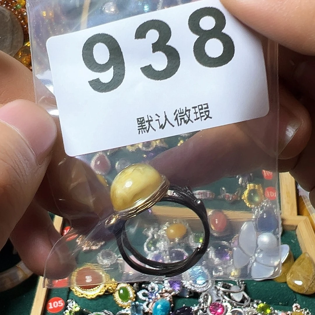 蜜蜡戒指银S925镶嵌青*