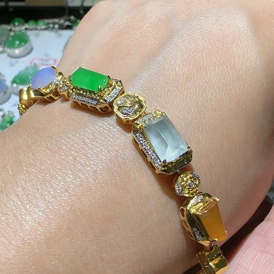 【闪购商品】18K金镶嵌手链翡翠天然