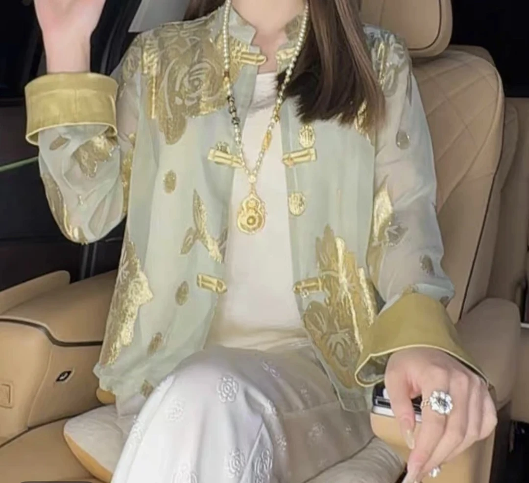 25新款新中式复古国风气质显贵防晒薄款薄纱上衣