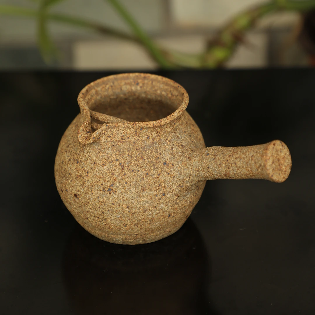 300-500ml纯手工粗陶侧把烤茶罐可干烧煮茶壶奶茶罐柴烧公道杯