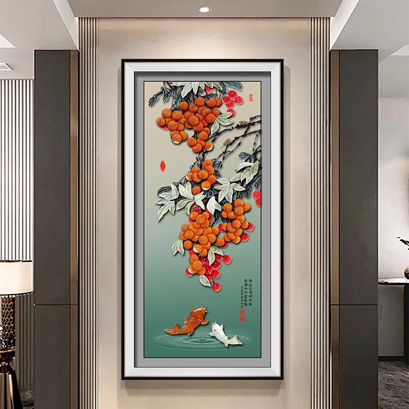 九头鸟手工玉雕画《红利有余》80x160