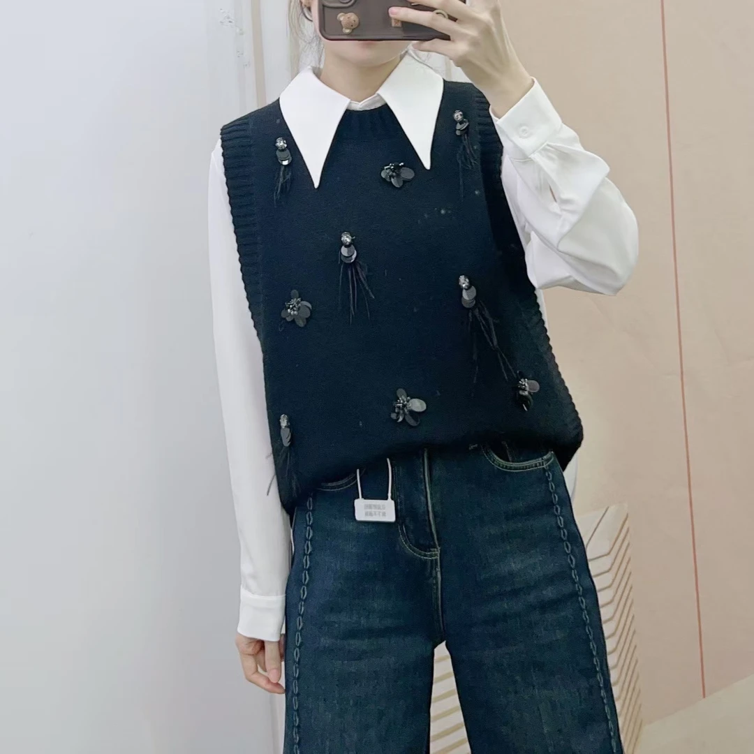 035休闲百搭衬衫+重工毛衣背心两件套装9035/JP